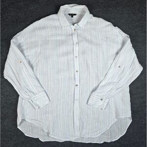 Massimo Dutti Men's White Blue Striped Linen Shirt Morocco Breathable Size M